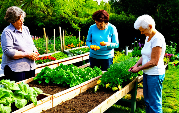 Community Garden Gathering**
A diverse group of fully clothed people tending to a lush community garden filled with vegetables and flowers, appropriate attire, safe for work. Focus on the interaction and collaboration between individuals of different ages and backgrounds, well-formed hands, natural body proportions, perfect anatomy, correct proportions, vibrant and colorful, bathed in warm sunlight, modest clothing, family-friendly, professional photography, high quality.
**