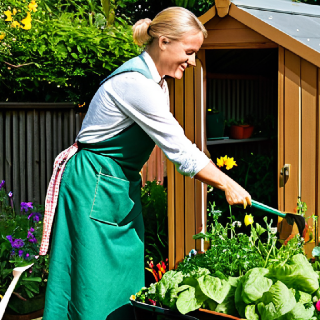 로우테크 라이프의 여가 시간 활용법 - The Joy of Gardening**
A woman in her garden, tending to herbs and vegetables in modest clothing. S...