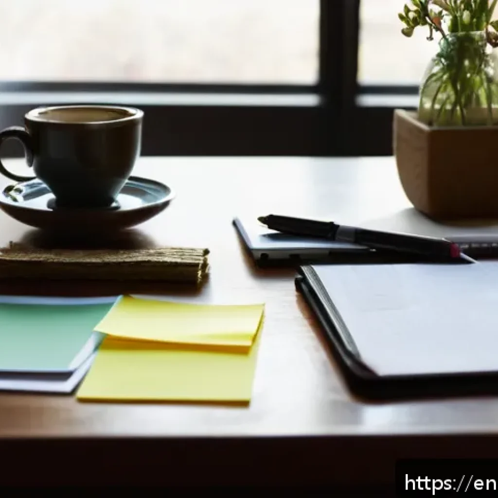 로우테크 라이프를 위한 예산 관리 방법 - A cozy home office scene featuring a person writing expenses in a small, worn notebook with a pen, s...