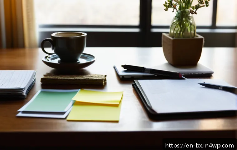 로우테크 라이프를 위한 예산 관리 방법 - A cozy home office scene featuring a person writing expenses in a small, worn notebook with a pen, s...