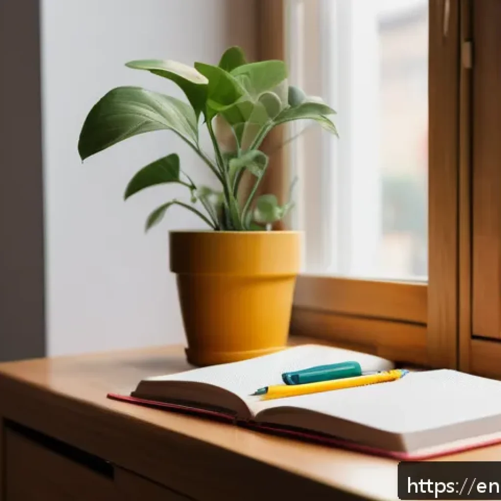 로우테크 라이프에서의 목표 설정 방법 - A cozy, minimalist home workspace featuring a wooden desk with a simple analog kitchen timer, a spir...